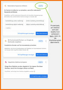 Hier siehst du Beispiele für die Empfehlungen in Google Ads